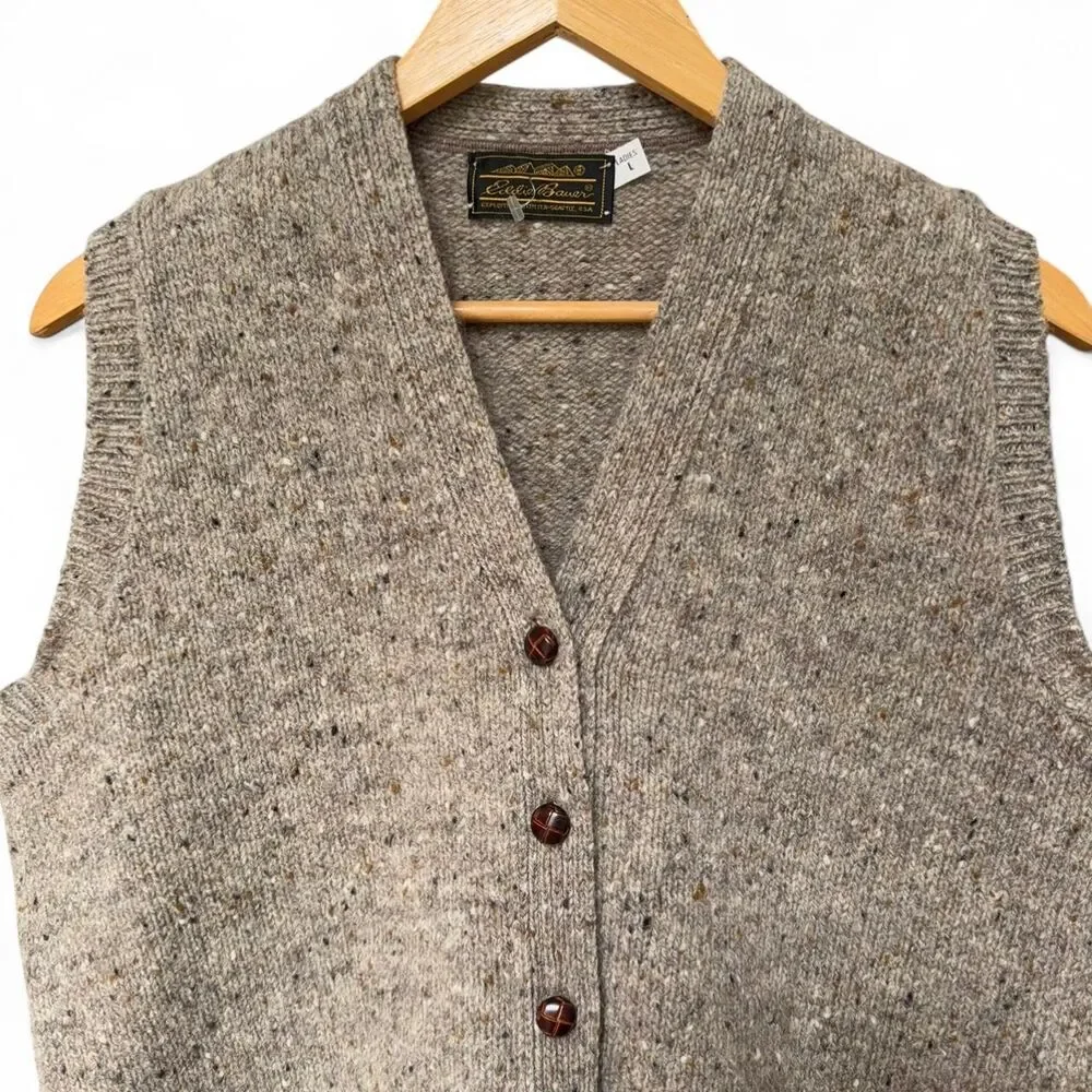 Vintage Eddie Bauer Wool Tweed Sweater Vest Speckled Knit size L